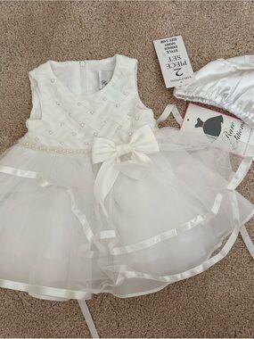 Rare Editions baby girl ivory christening dress & diaper cover Size 3-6M NWT